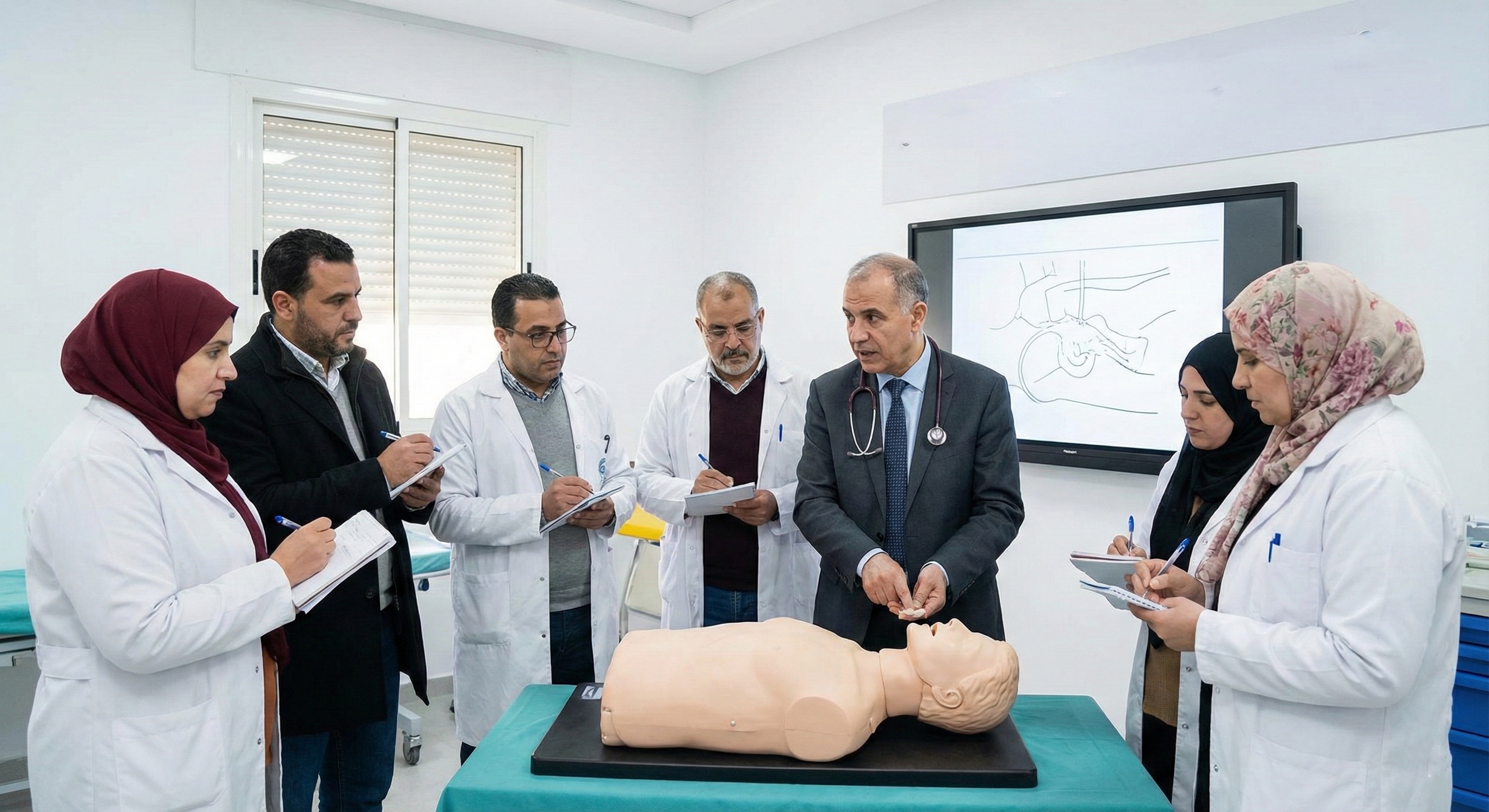 A group of doctors in a medical training session